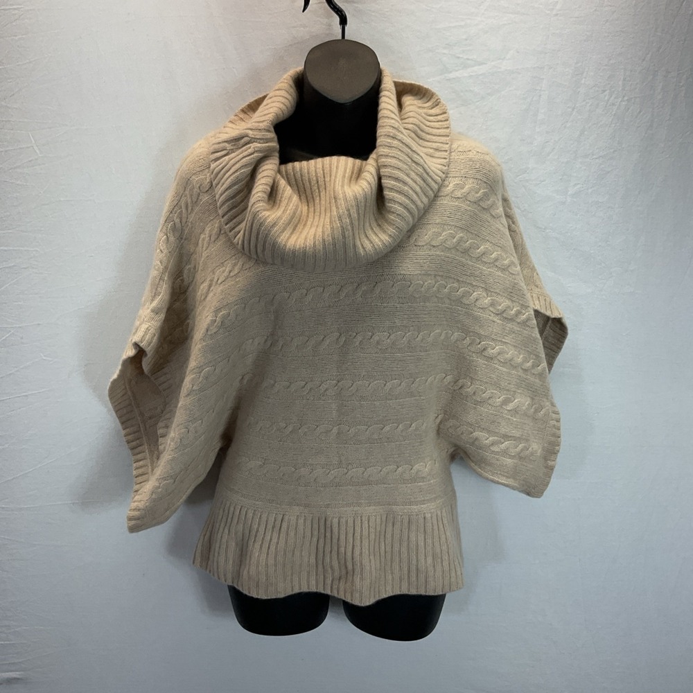 Neiman Marcus Camel Cashmere Chunky cable knit turtleneck oversized Boxy Vest SM